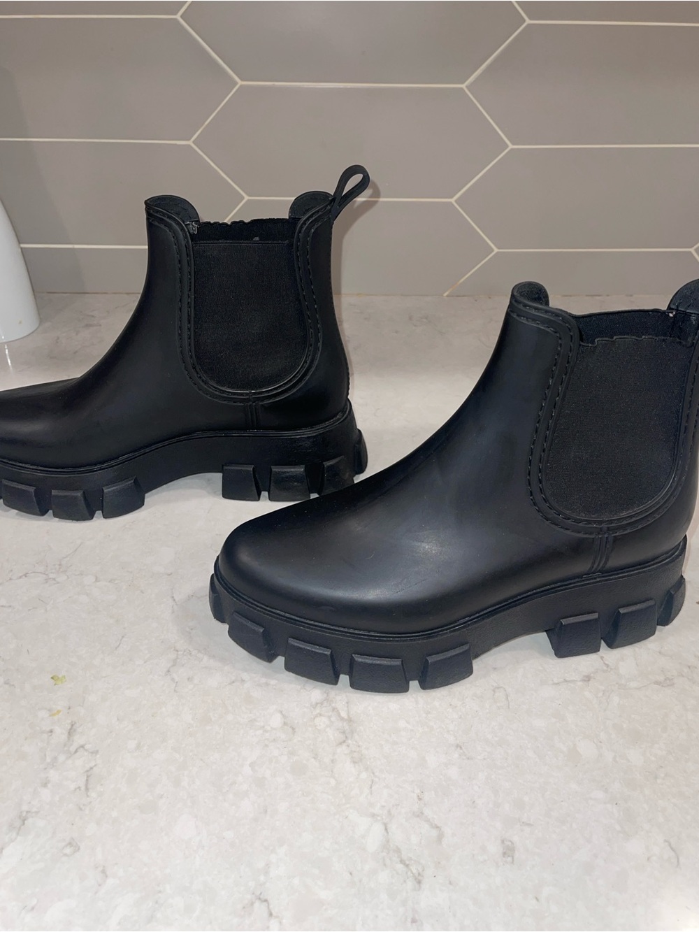 Jeffrey Campbell Black Lug-Sole Chelsea Booties